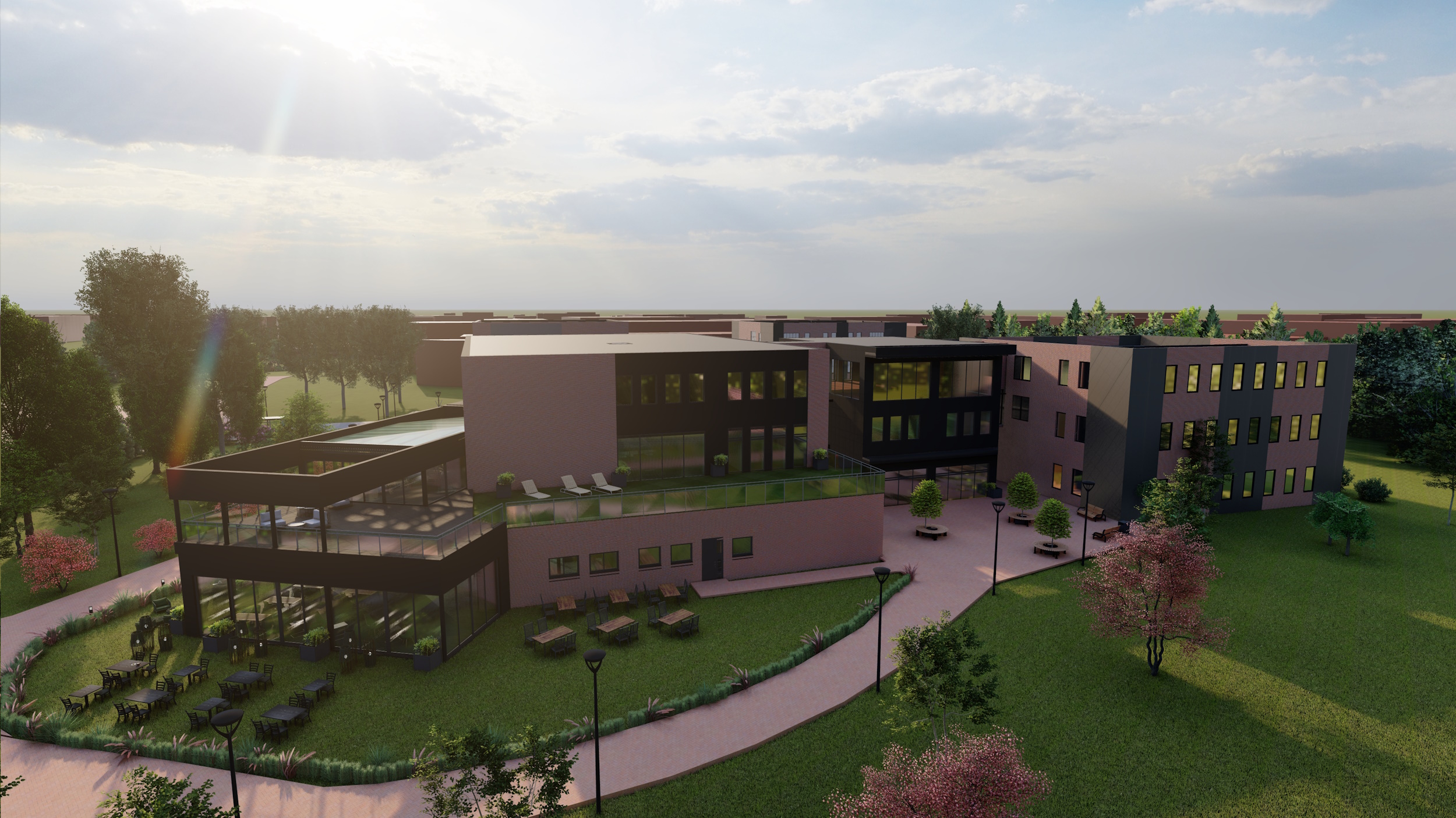 Wizualizacja IT HUB Gliwice – mat. pras. Technoparku Gliwice budynek, zieleń