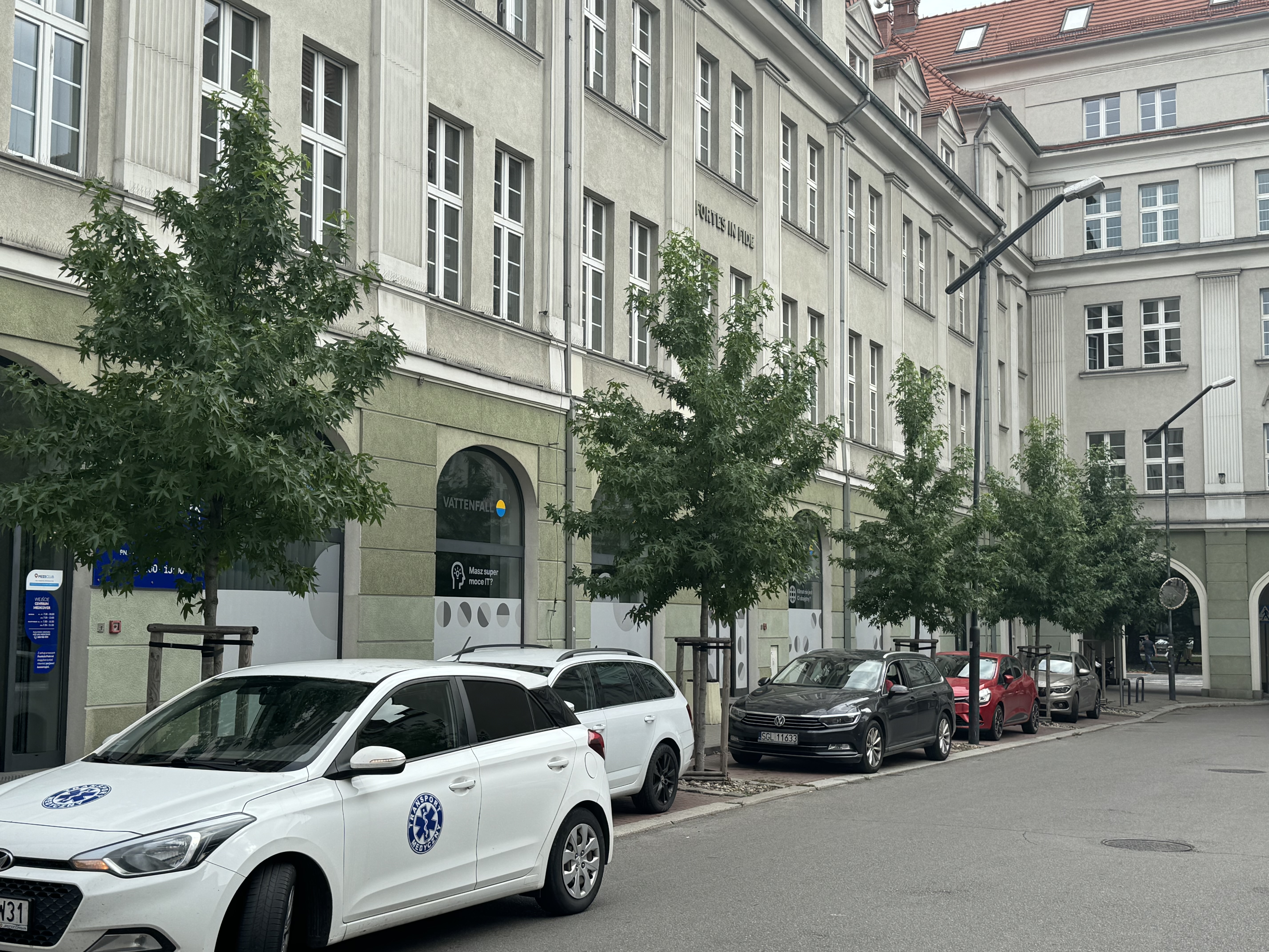 Odbrukowana i obsadzona drzewami przestrzeń ul. Gruszczyńskiego. Fot. M.Foltyn/UM Gliwice odbrukowania przy ul. Gruszczyńskiego