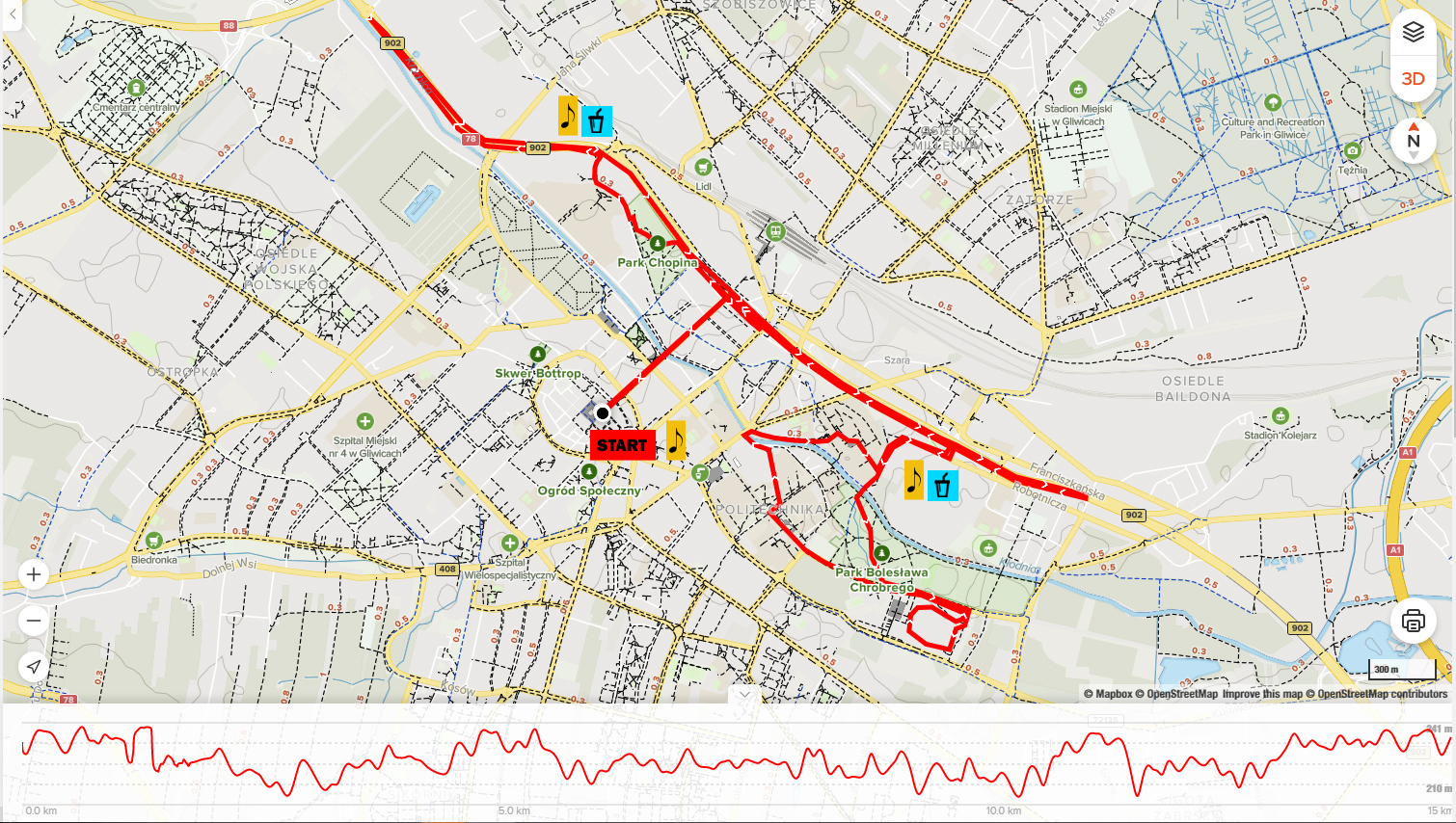 przebieg trasy Półmaratonu Gliwickiego / materiały organizatora na zdjęciu mapa trasy półmaratonu
