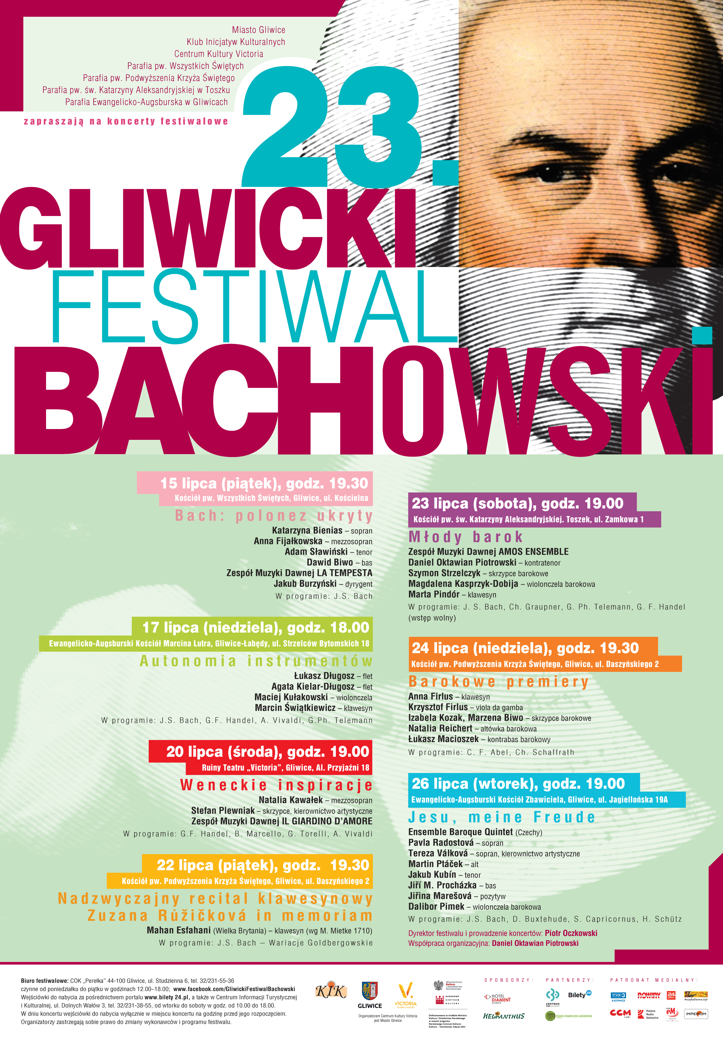 pełny program XXII Gliwickiego Festiwalu Bachowskiego plakat przedstawiający pełny program Gliwickiego Festiwalu Bachowskiego