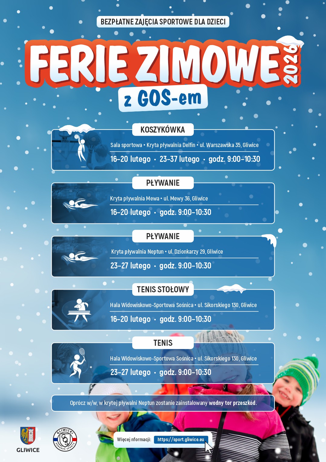 Plakat promujący ferie z Gliwickim Ośrodkiem Sportu