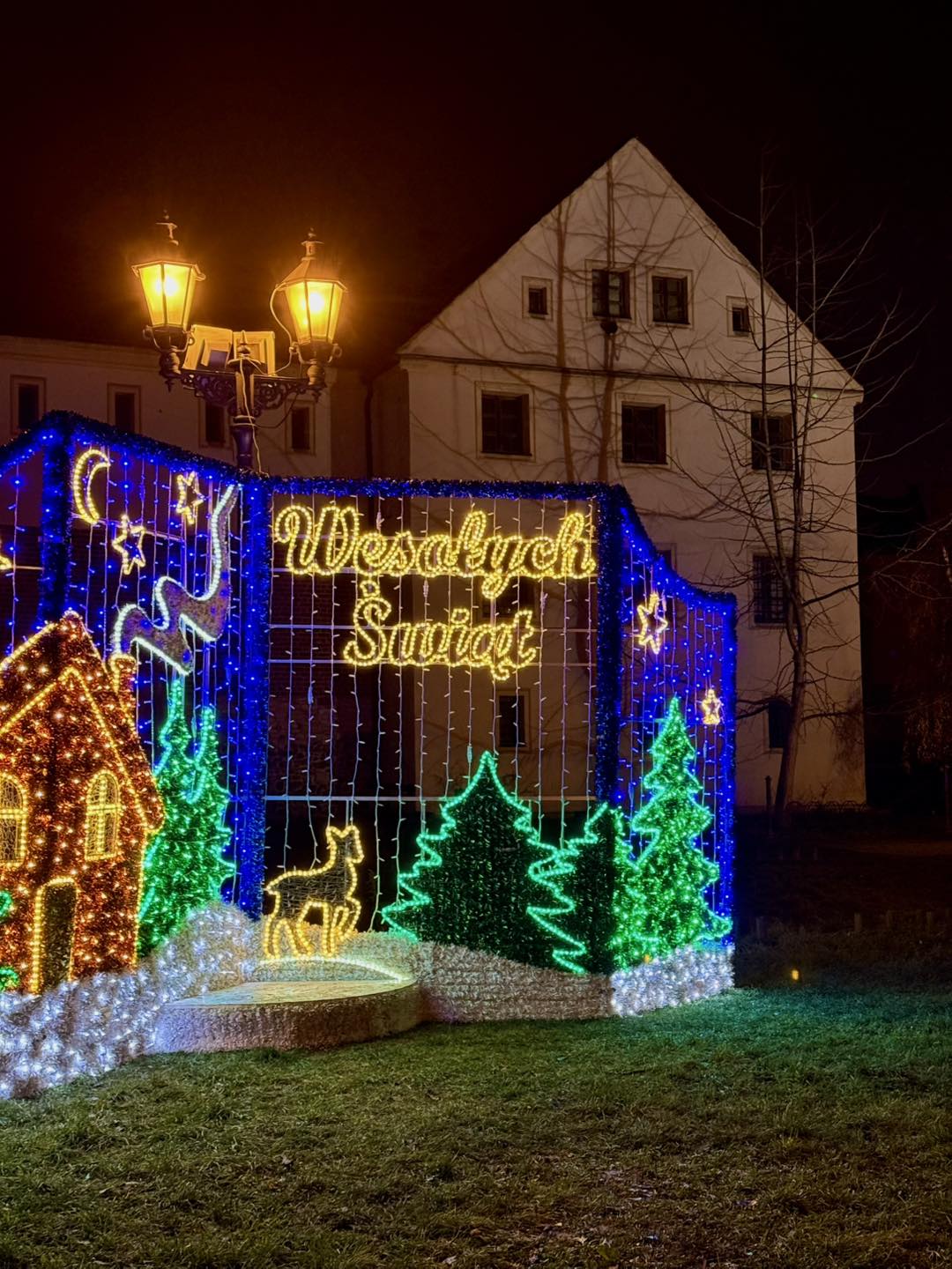 świetlny napis Wesołych Świąt