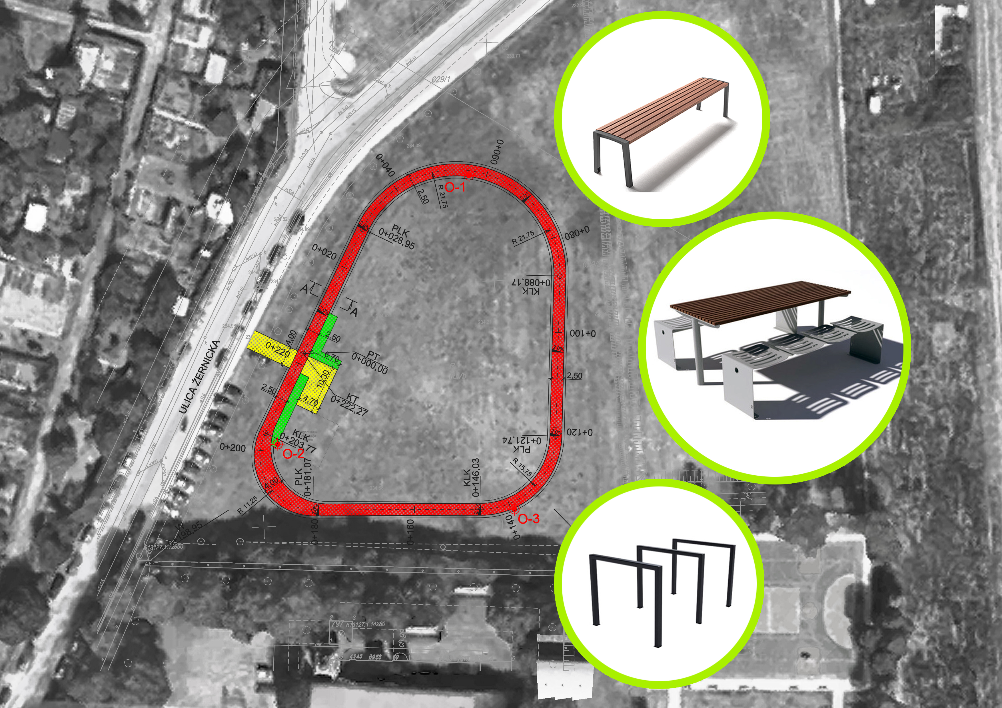 mapa rolkowiska z elementami małej infrastruktury
