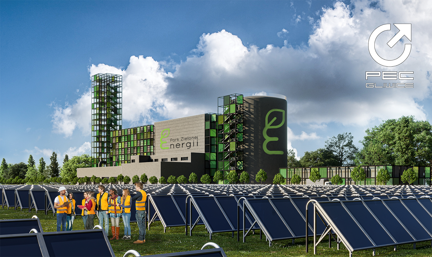 wizualizacja, budynki, zieleń