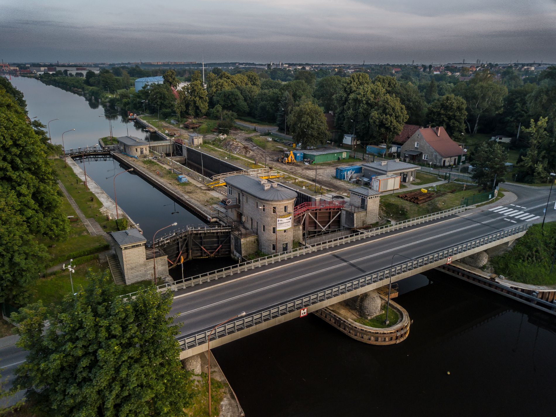 śluza na Kanale Gliwickim, ujęcie z lotu ptaka