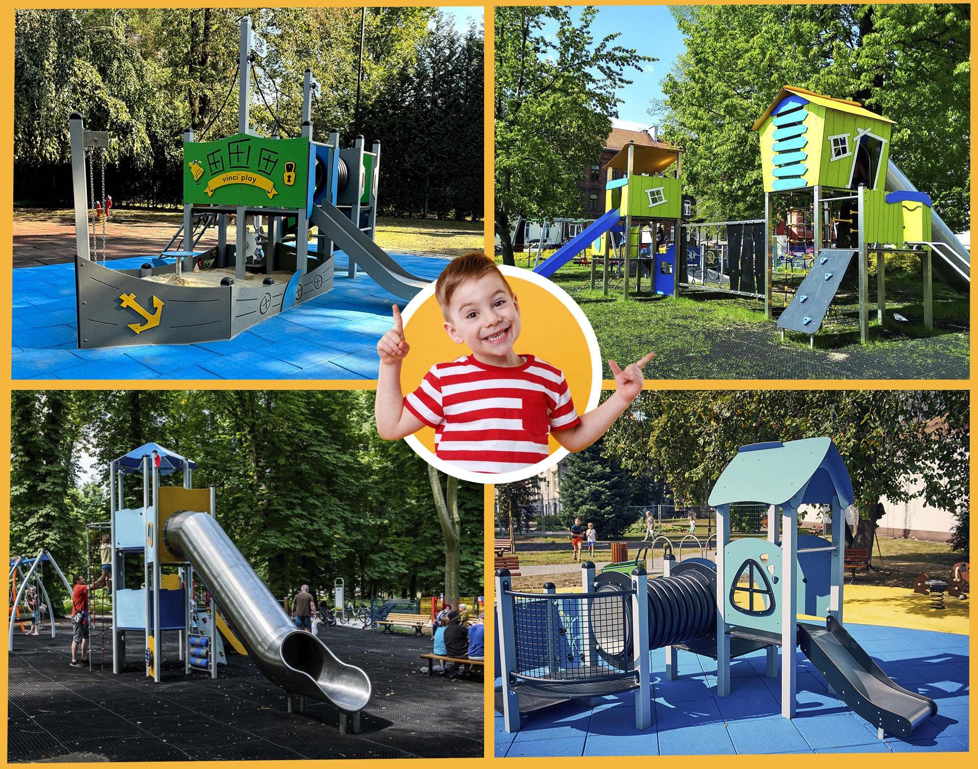 kolaż zdjęć z gliwickich placów zabaw